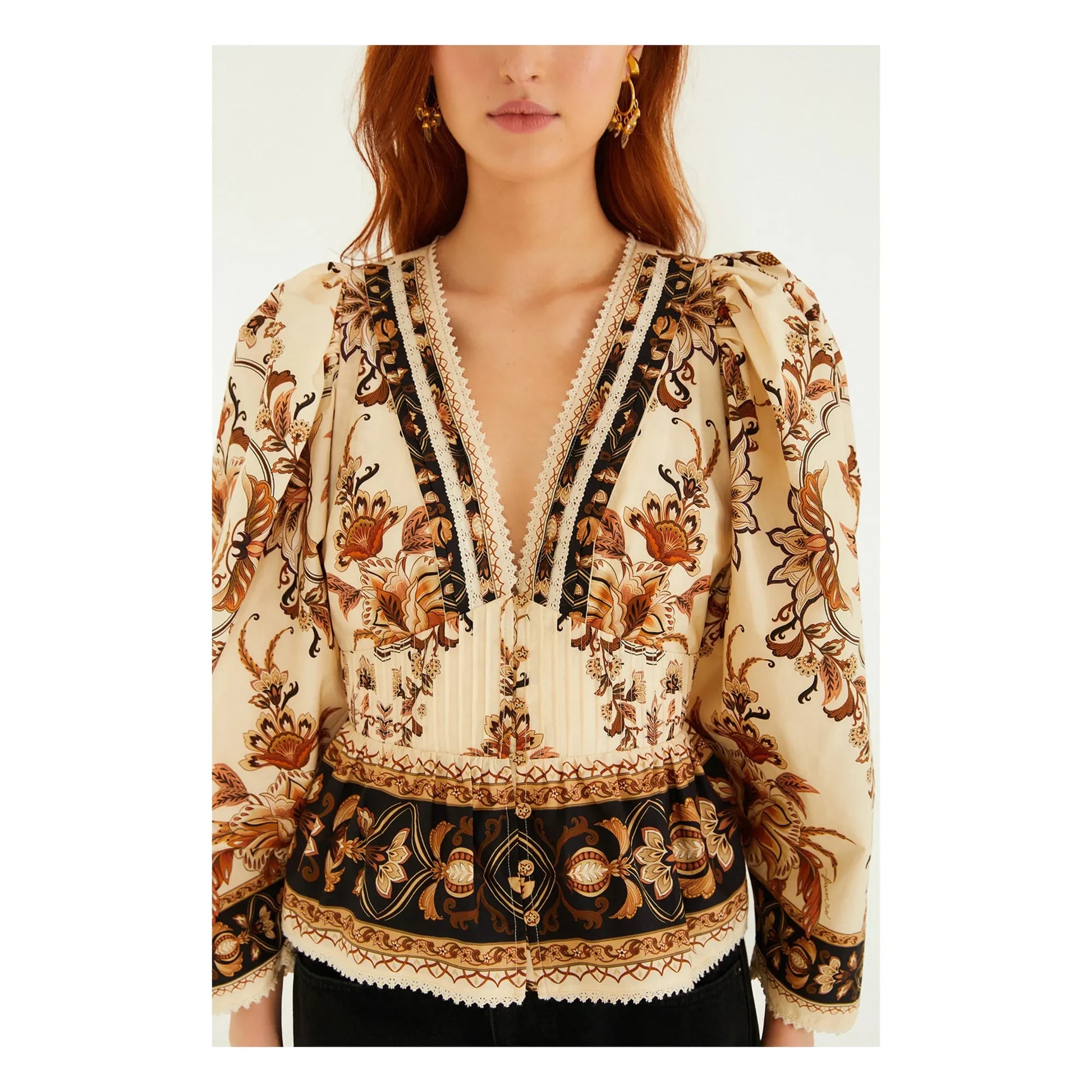 Farm Rio - Majestic Garden blouse | Sand
