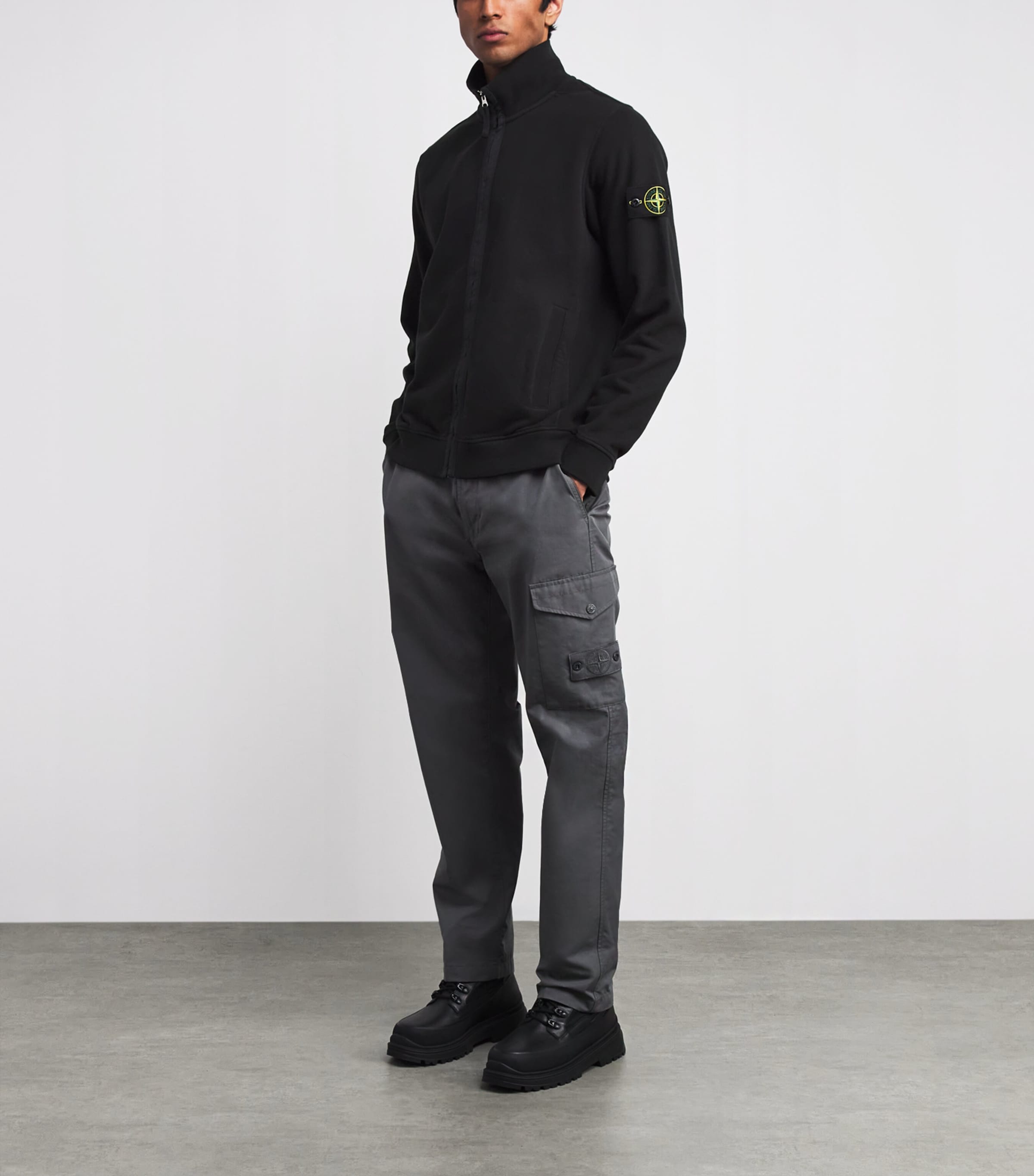 Stone Island Black Cotton Zip-Up Sweatshirt