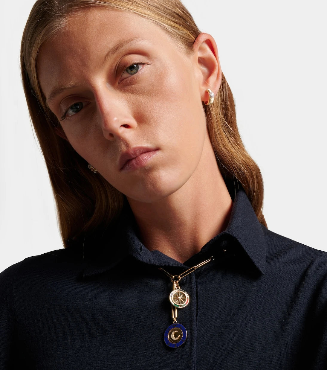 FoundRae - Crescent & Internal Compass 18kt gold necklace with diamonds