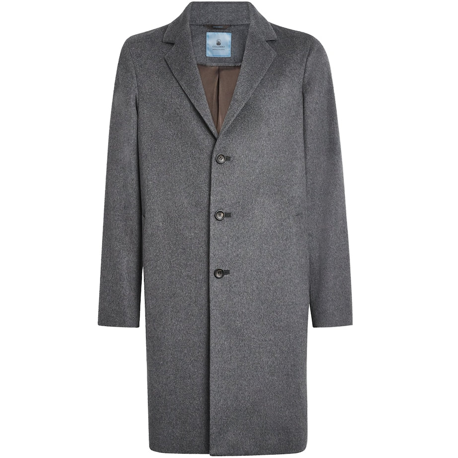Blue Cashmere Single-Breasted Coat