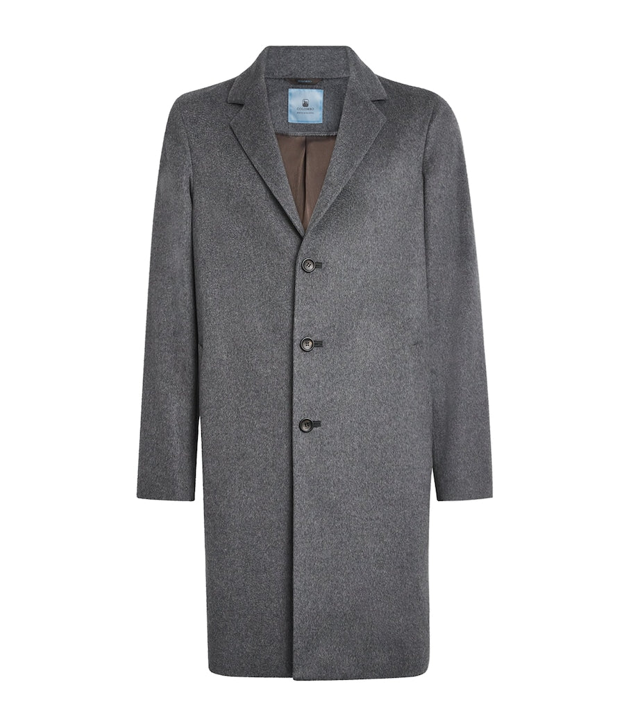 Blue Cashmere Single-Breasted Coat