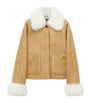White Shearling-Trim Leather Jacket