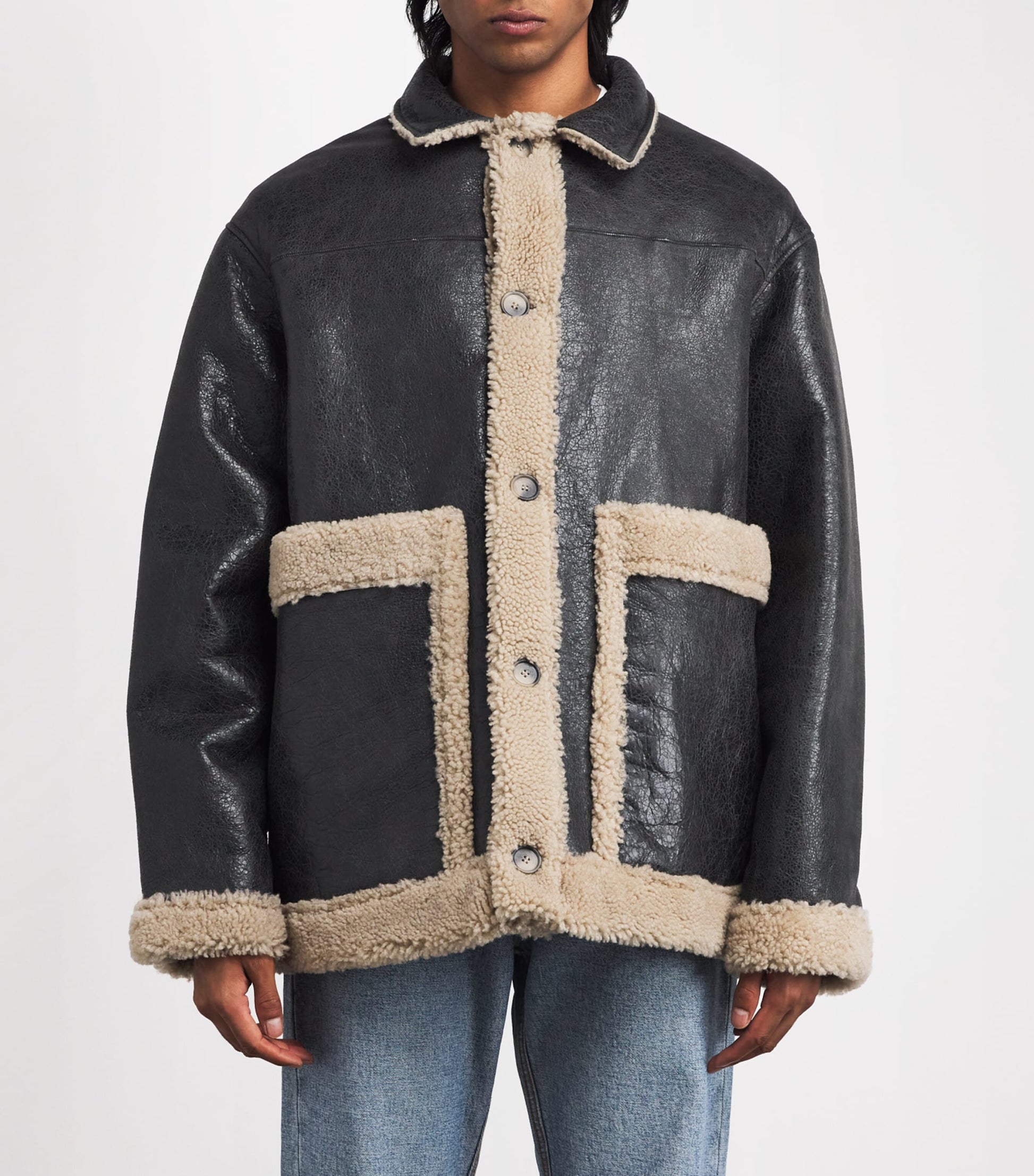 MM6 Maison Margiela Beige Leather Shearling Reversible Jacket