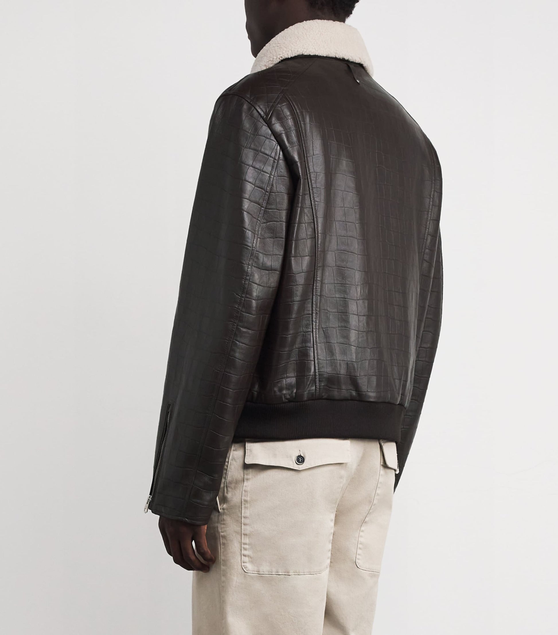 Mackage Brown Embossed-Leather Chance-NV Bomber Jacket
