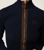 Blue Cashmere-Blend Suede-Trim Cardigan