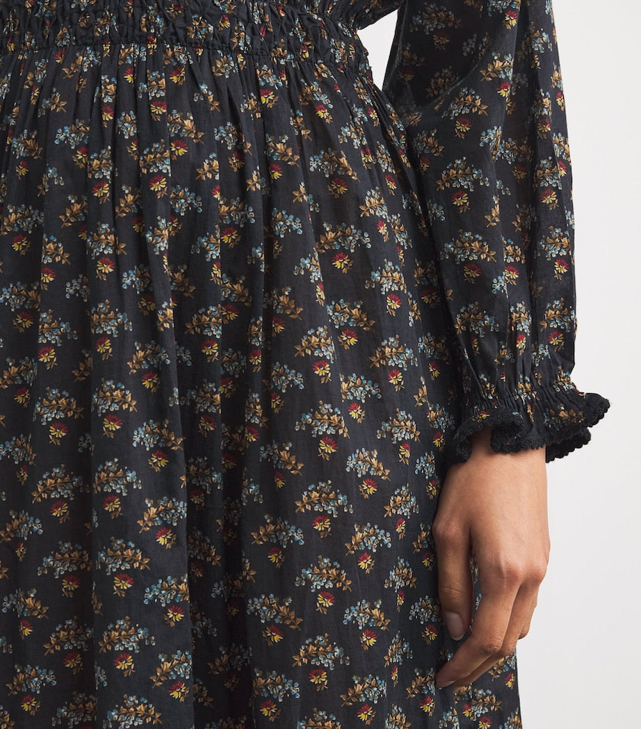 DÔEN Black Organic Cotton Voile Delfina Midi Dress