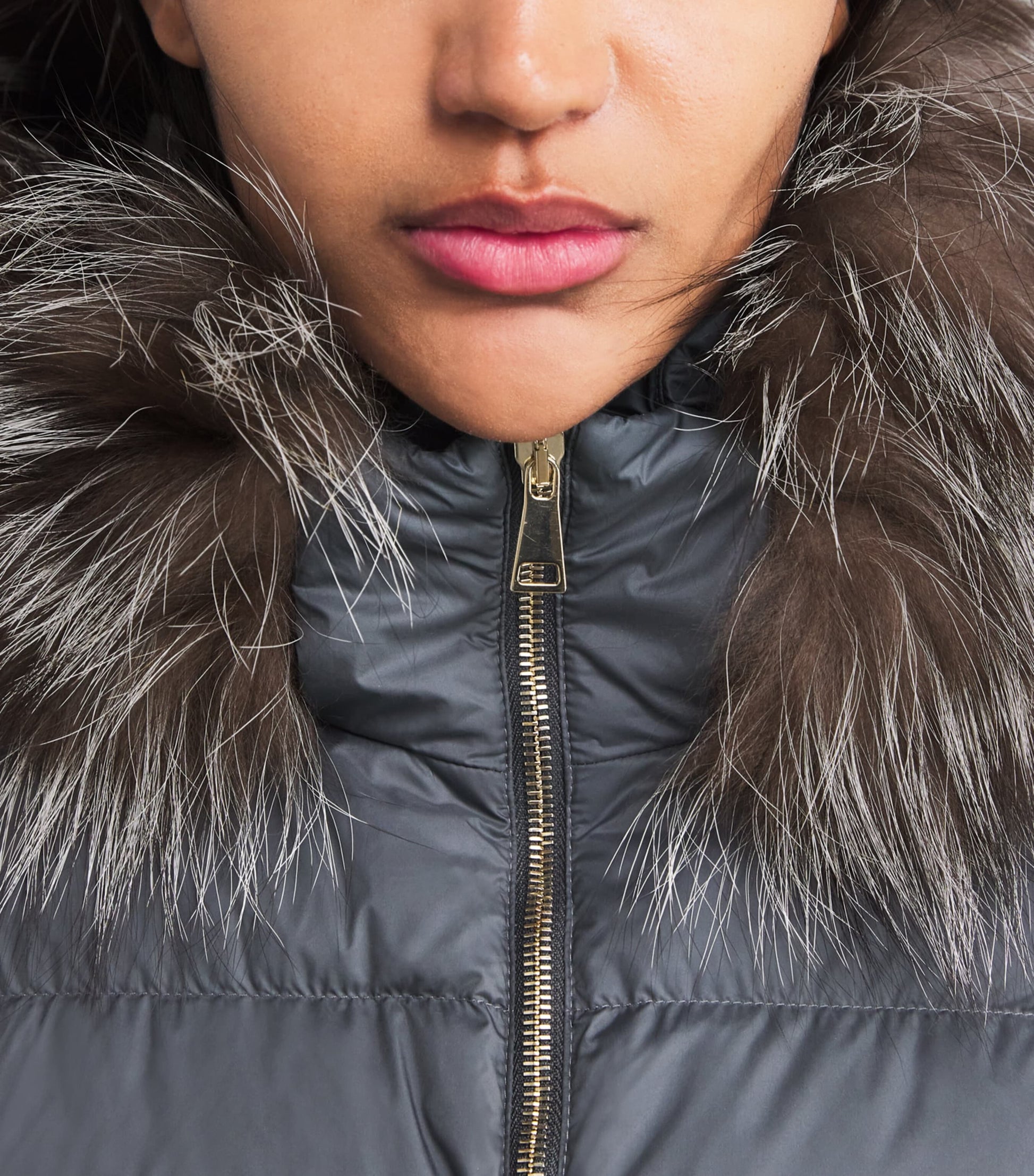 Fabiana Filippi Grey Fox Fur-Trim Puffer Jacket