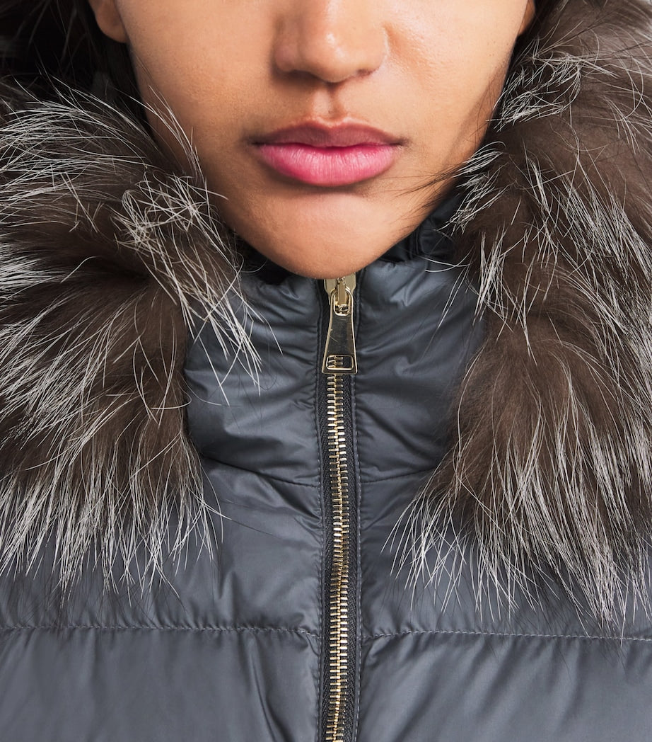 Fabiana Filippi Grey Fox Fur-Trim Puffer Jacket