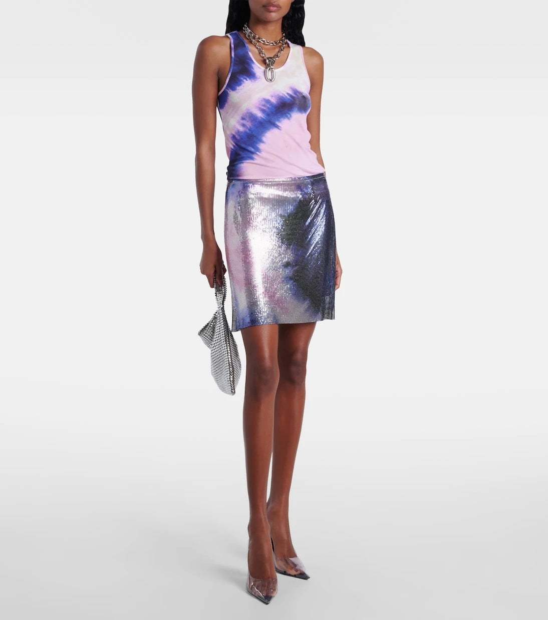 Rabanne - Tie-dye metallic miniskirt