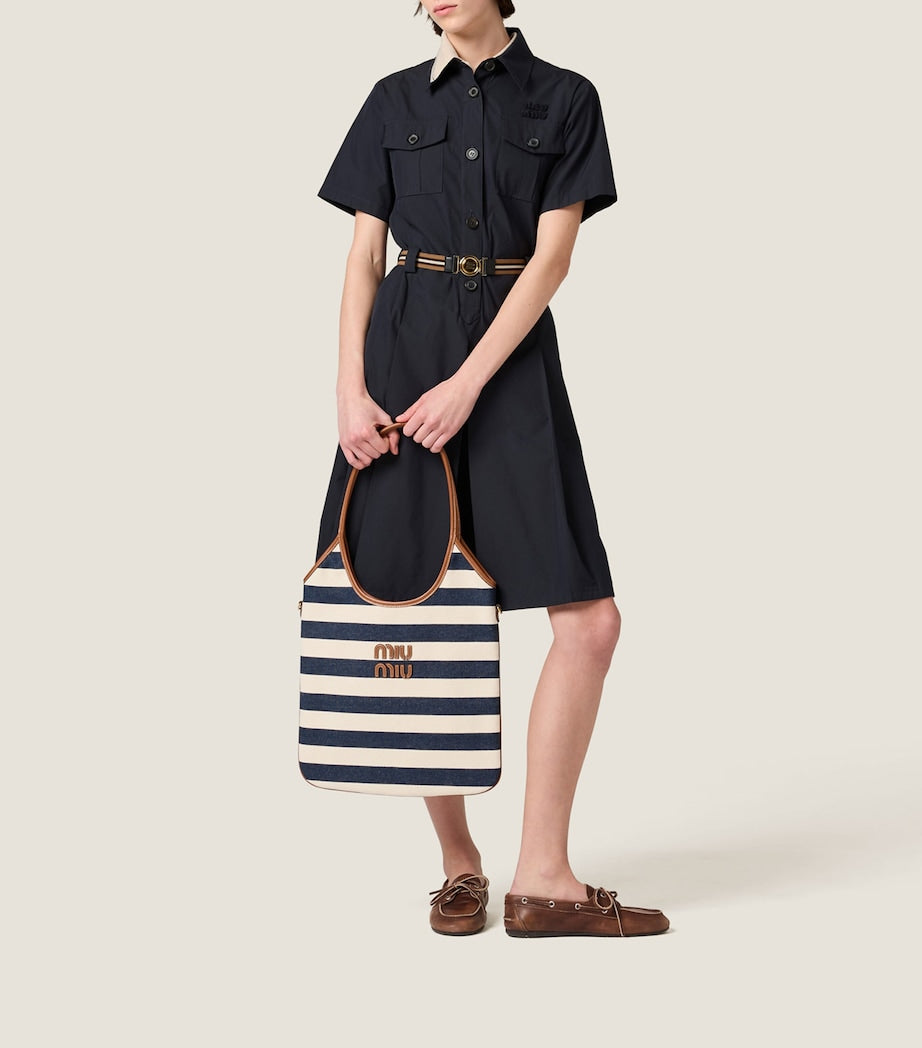 Miu Miu Blue Canvas-Leather Ivy Tote Bag