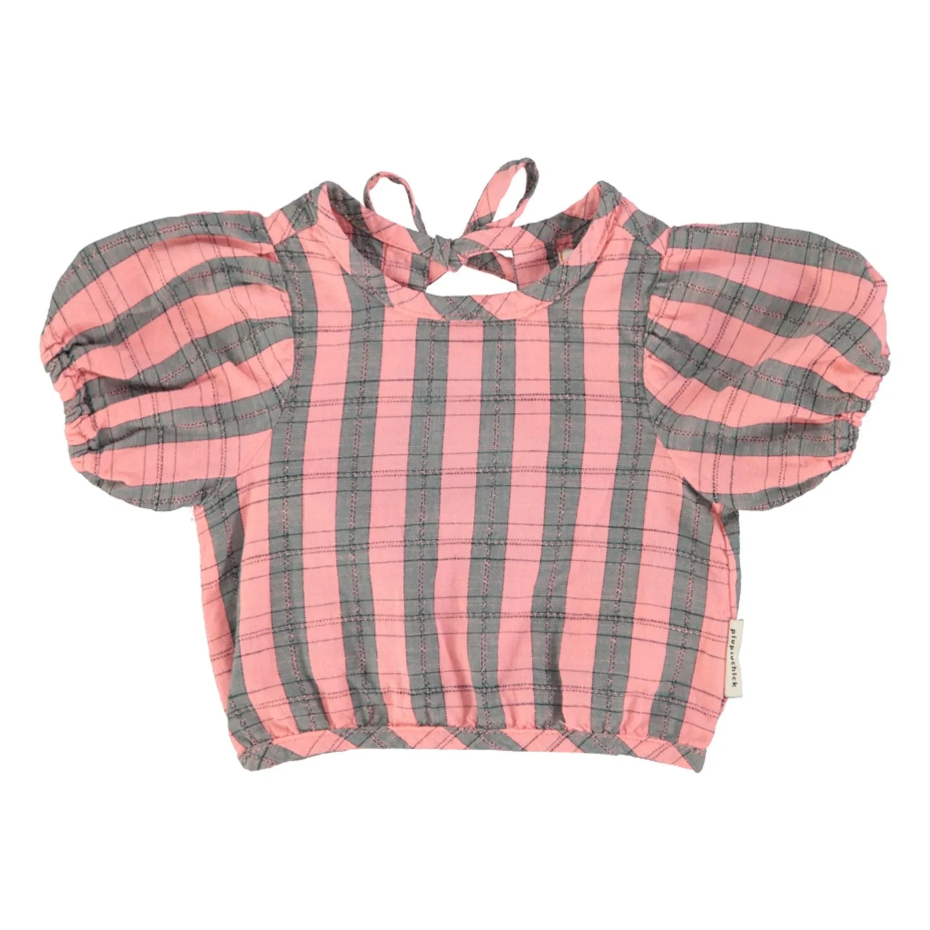 Piupiuchick - Blouse Crop à Carreaux Coton Bio | Pink