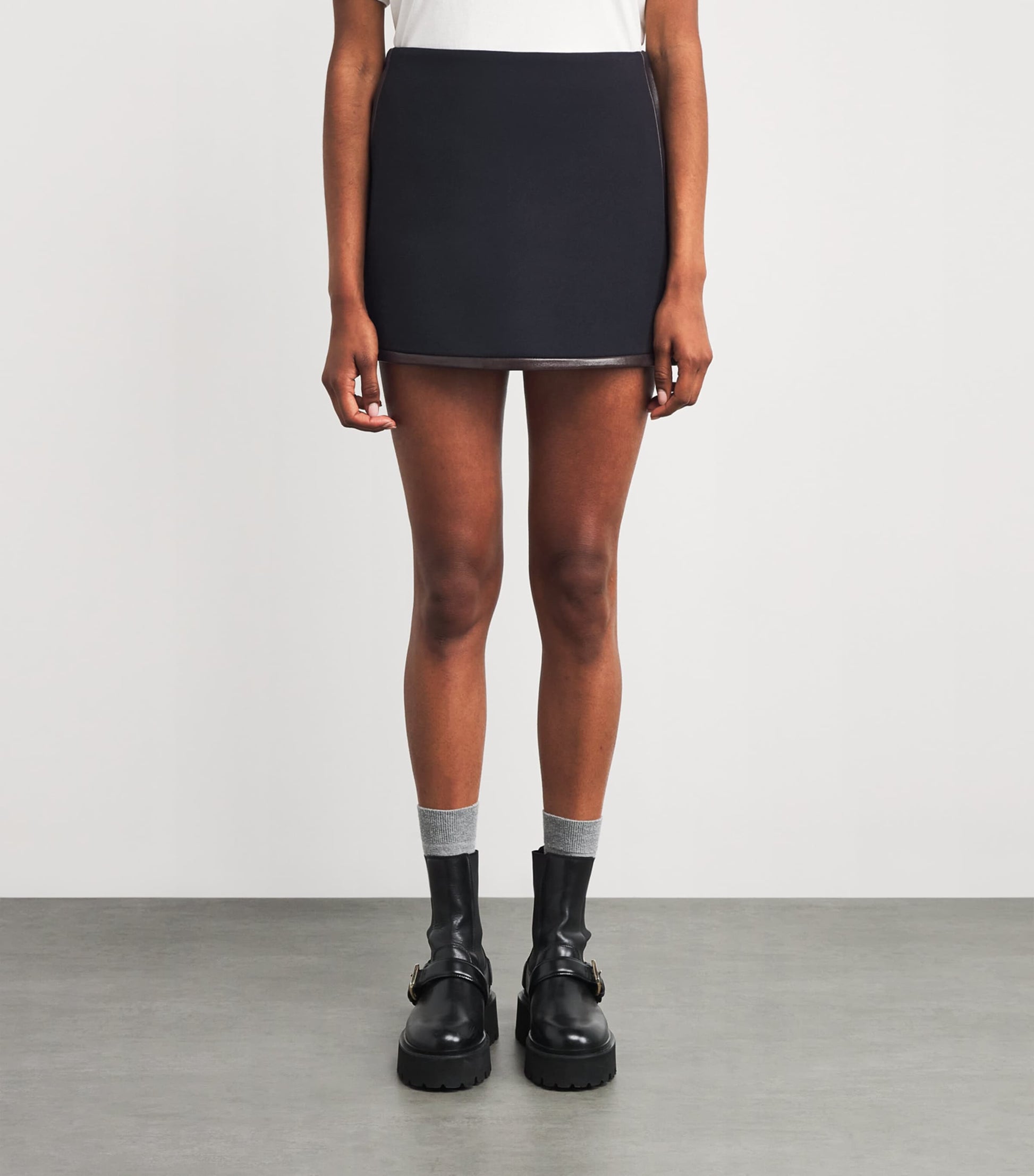 Leather-Detail Mini Skirt NAVY BLUE