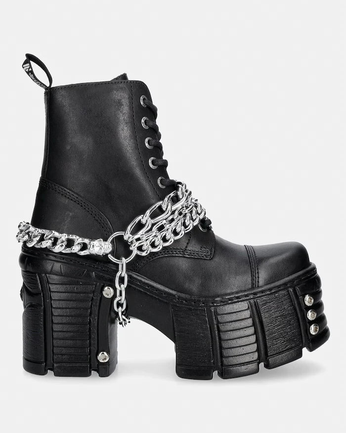 New Rock боти с дебел ток дамски от кожа ITALI NEGRO, TOWER MAX + TORNILLO AD-2984