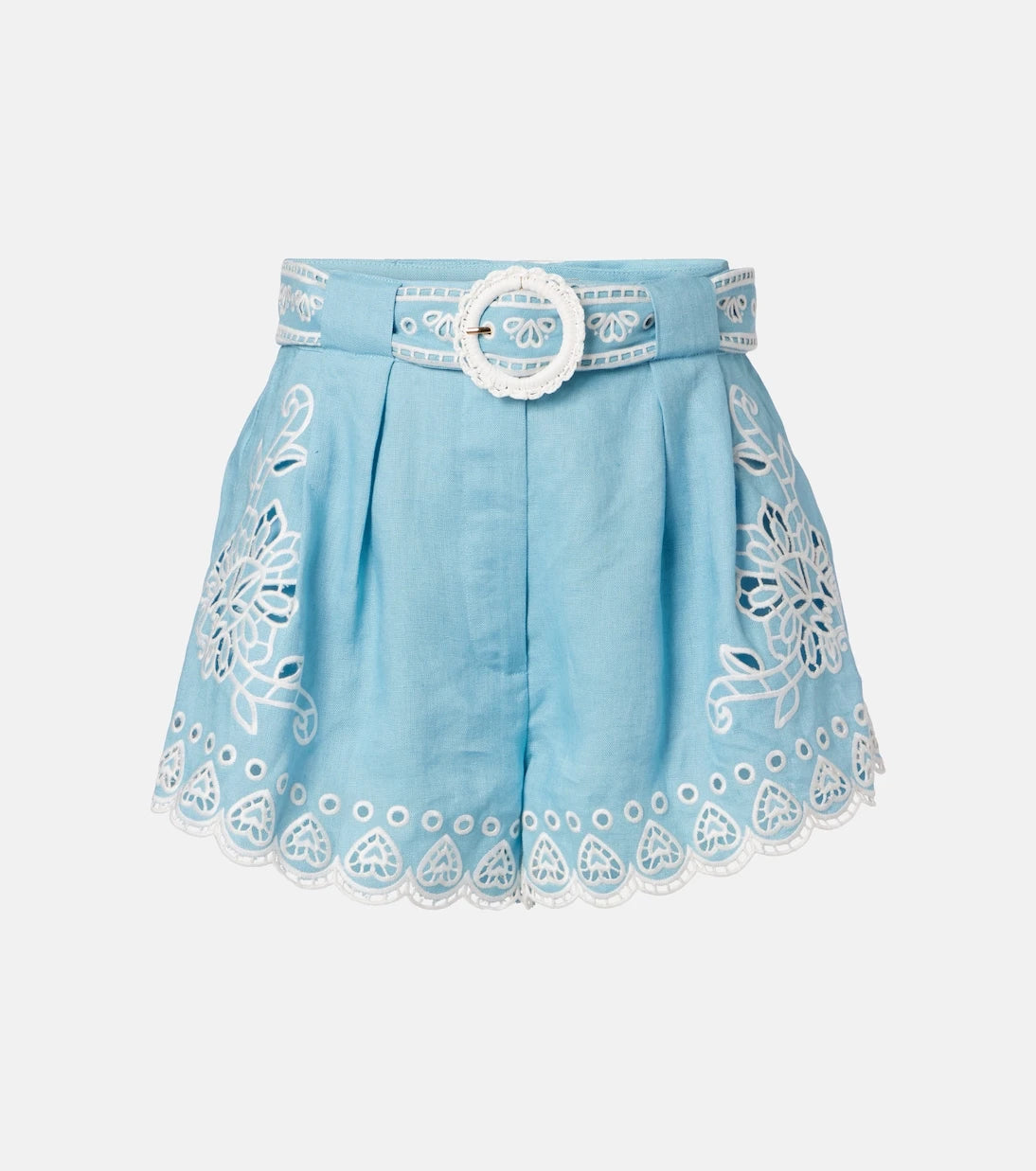 Farm Rio - Embroidered belted linen shorts
