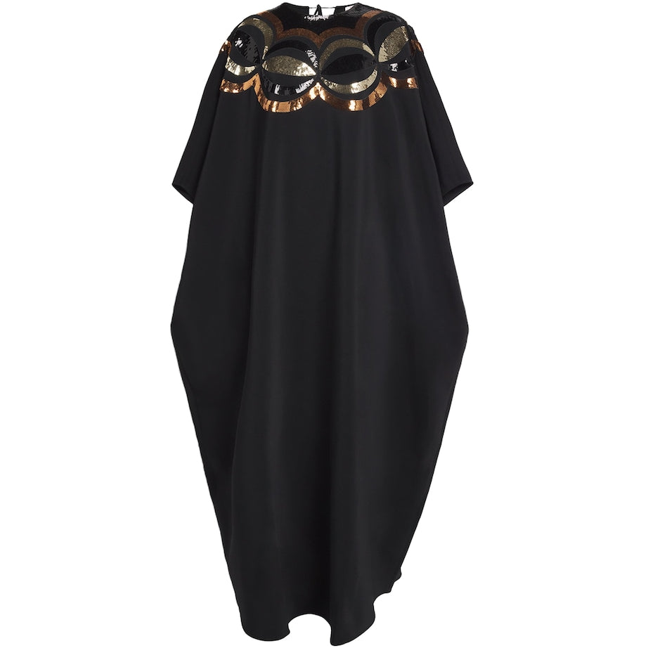 Crepe Sequin-Embellished Maxi Kaftan Dress