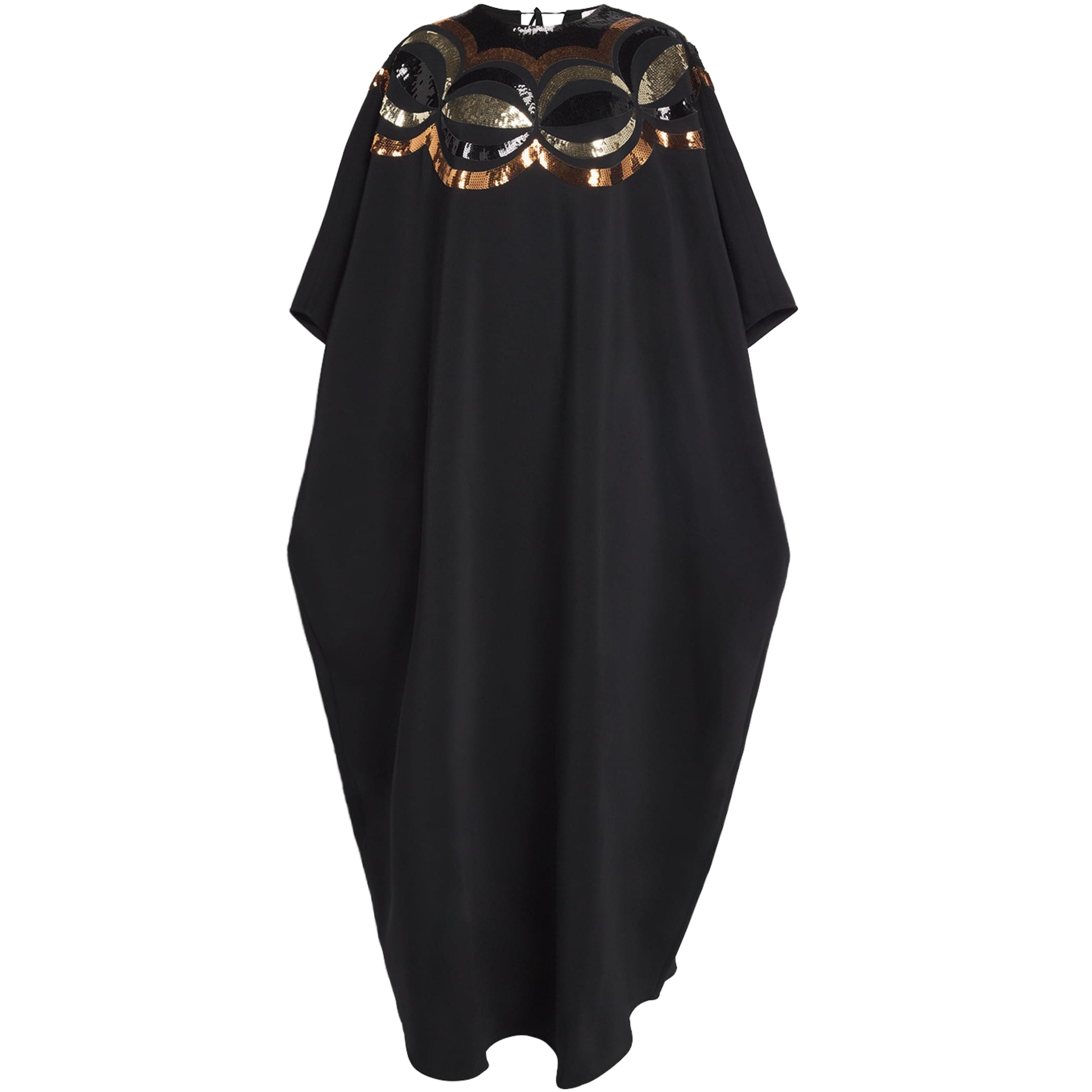 Black Crepe Sequin-Embellished Maxi Kaftan Dress