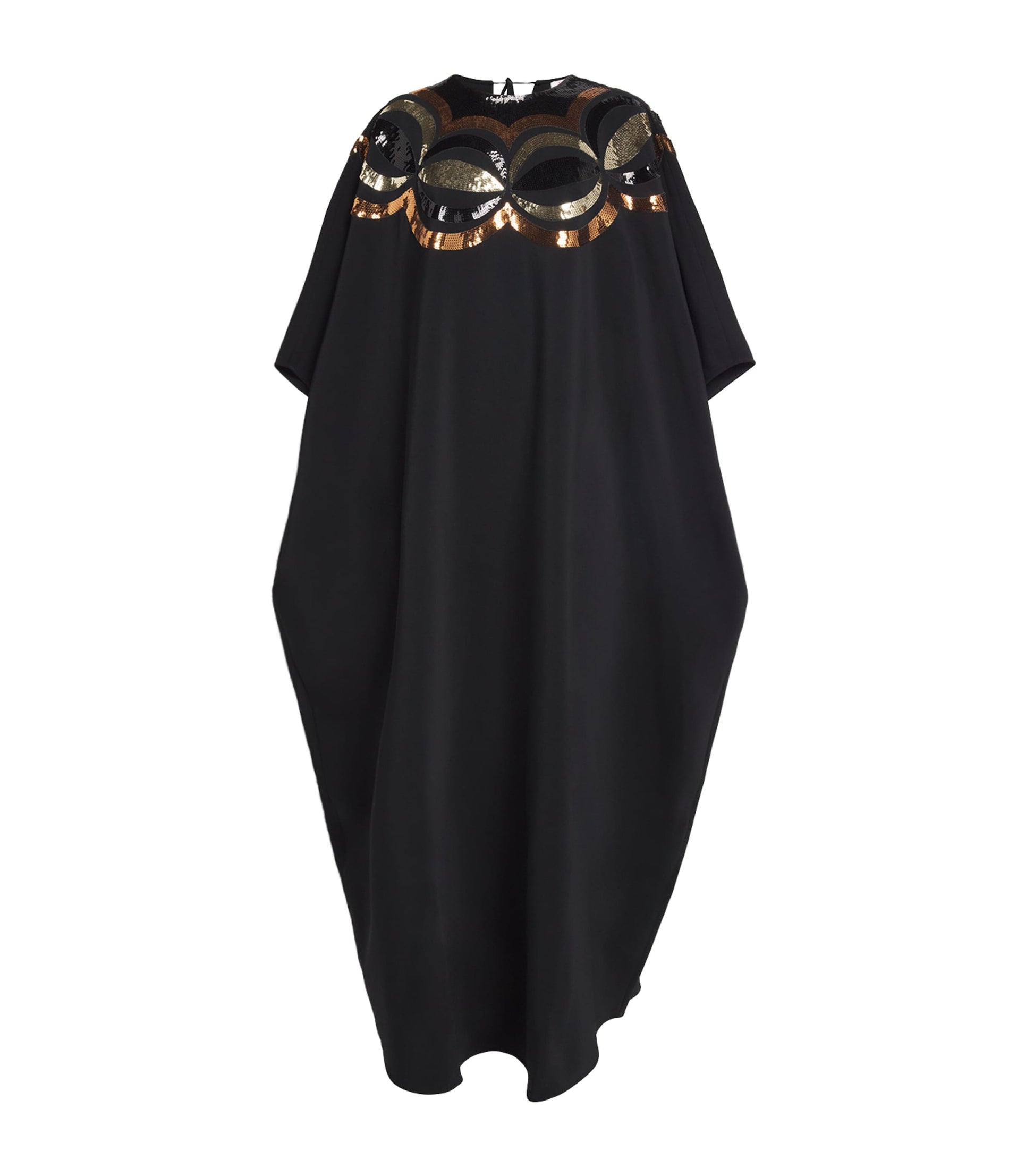 Black Crepe Sequin-Embellished Maxi Kaftan Dress
