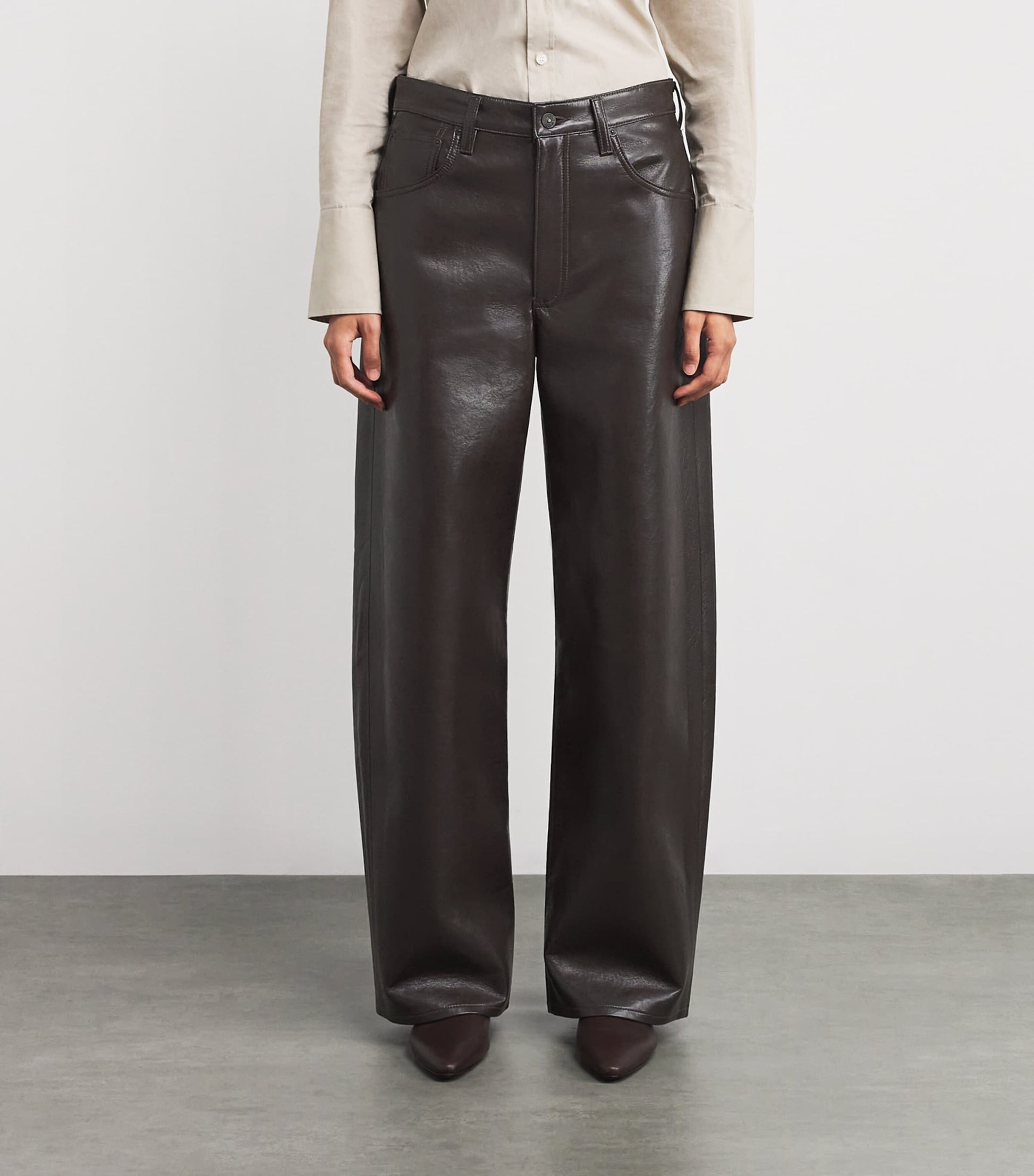 Citizens of Humanity Brown Leather-Blend Ayla Baggy Jeans