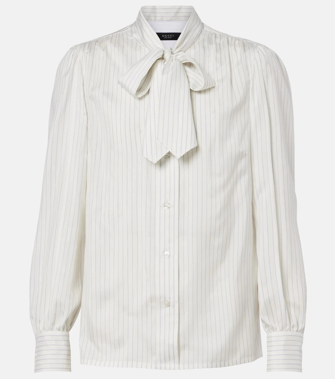 Gucci - Pinstripe tie-neck silk shirt
