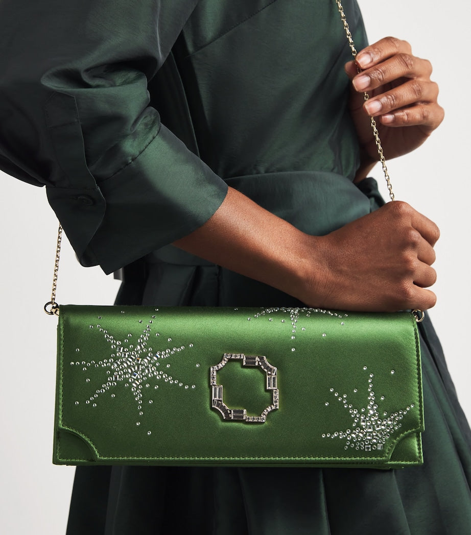 Malone Souliers Green Satin Embellished Vivien Clutch Bag