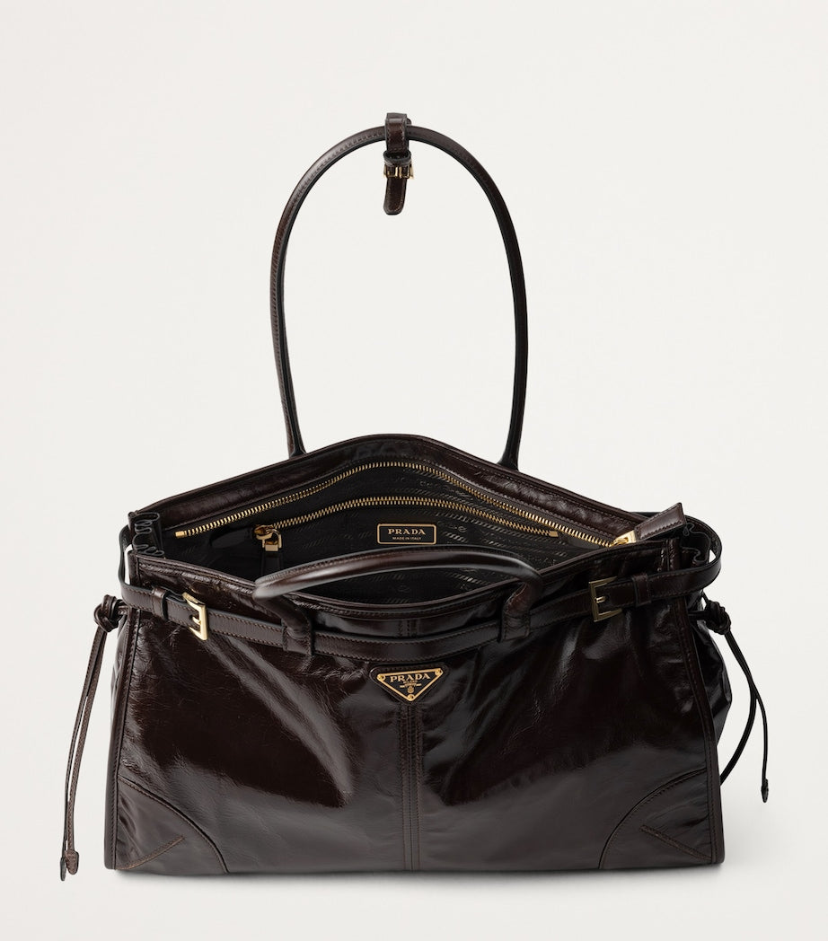 Prada Brown Large Leather Buckled Tote Bag