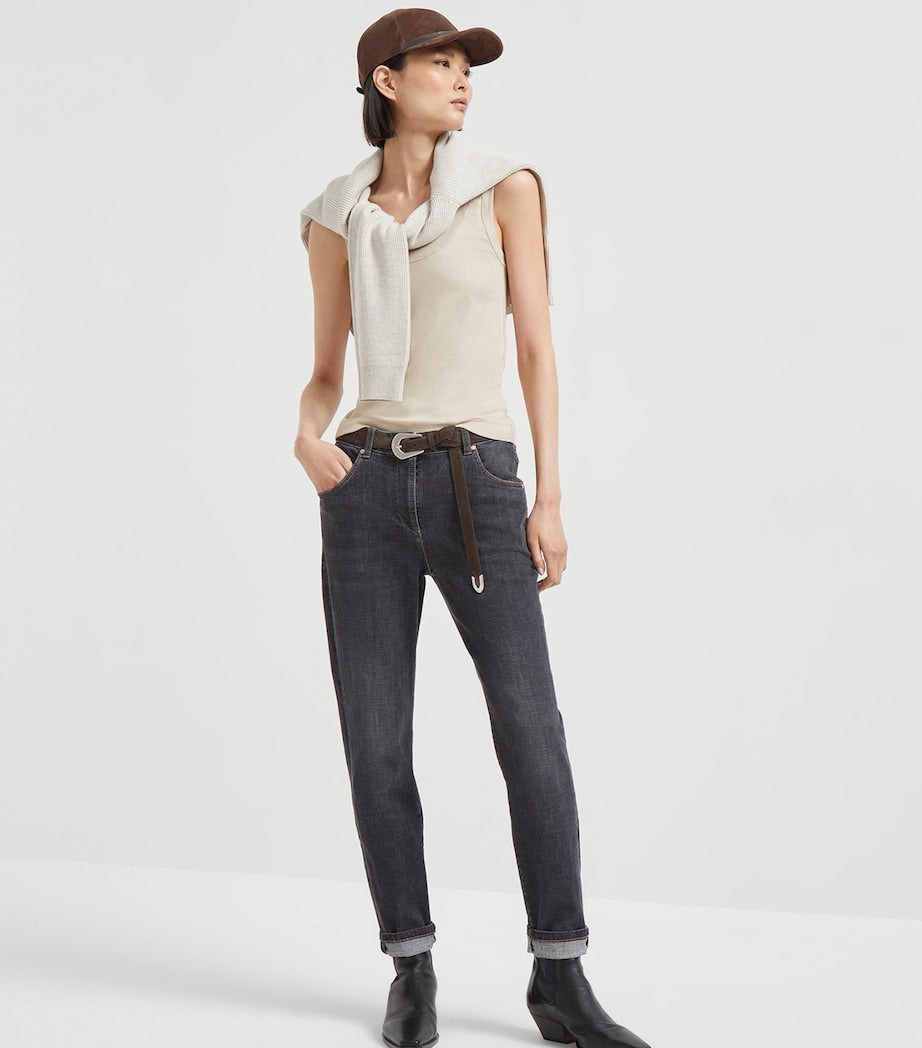 Brunello Cucinelli Beige Stretch-Cotton Ribbed Tank Top