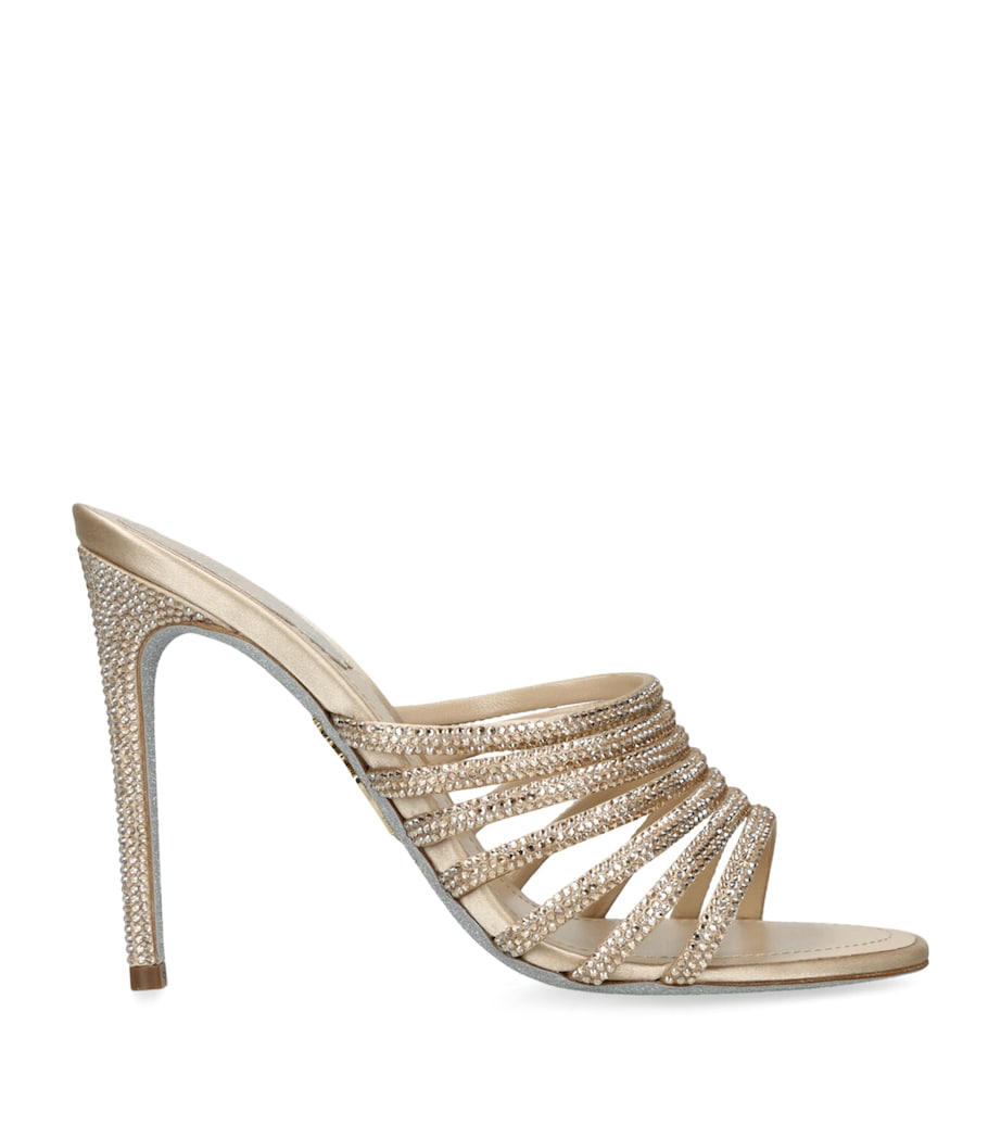René Caovilla Gold Satin Strappy Heeled Mules 105