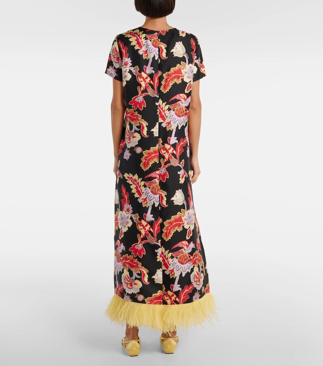 La DoubleJ - Swing feather-trimmed silk maxi dress