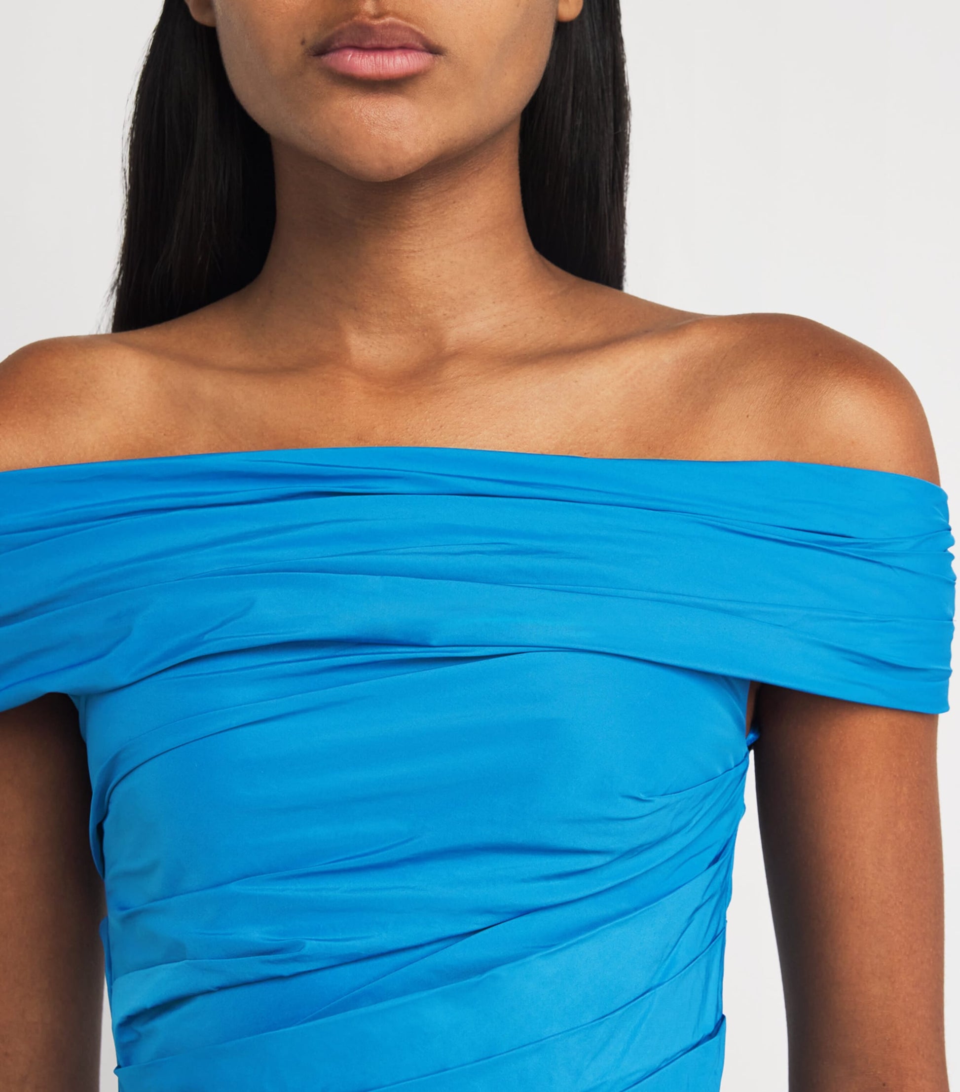 Blue Taffeta Off-The-Shoulder Gown
