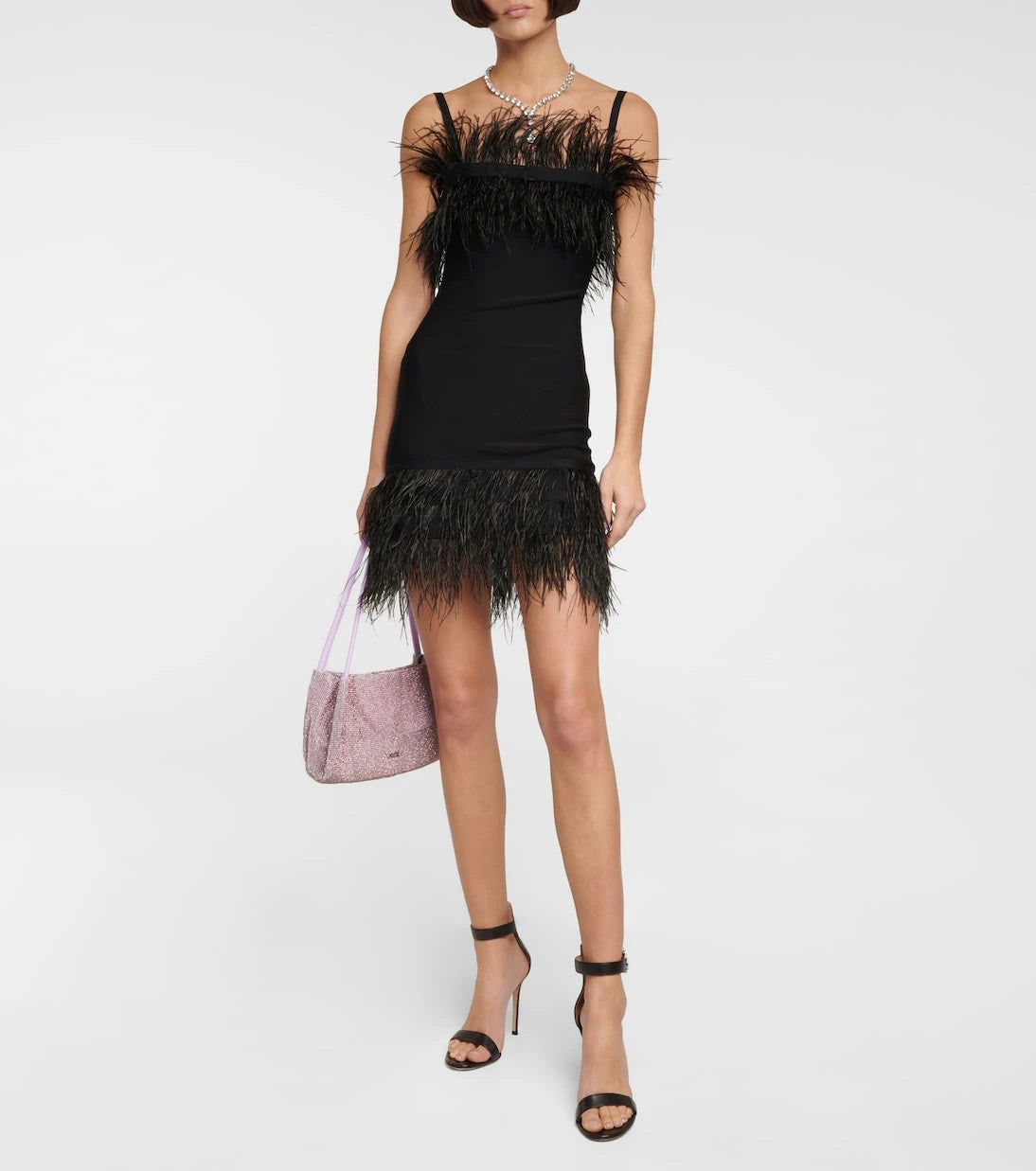 Staud - Etta feather-trimmed knit minidress