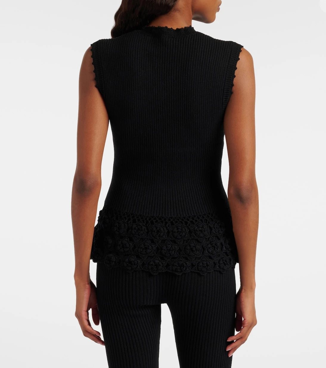 Ganni - Crochet-trimmed ribbed cotton-blend top
