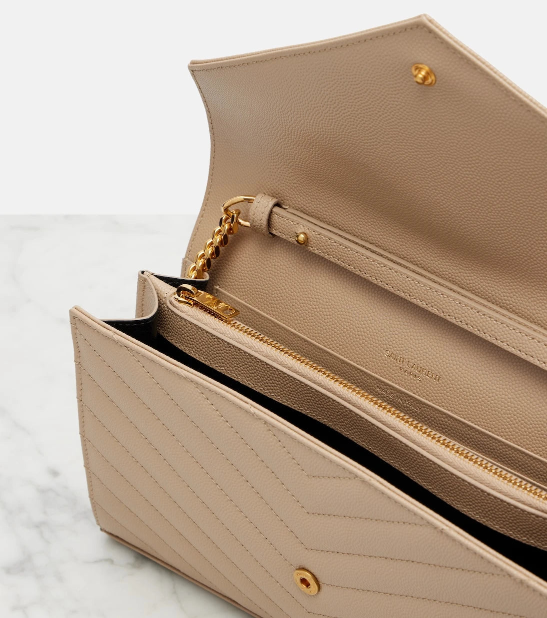 Saint Laurent - Cassandre matelassé leather wallet on chain