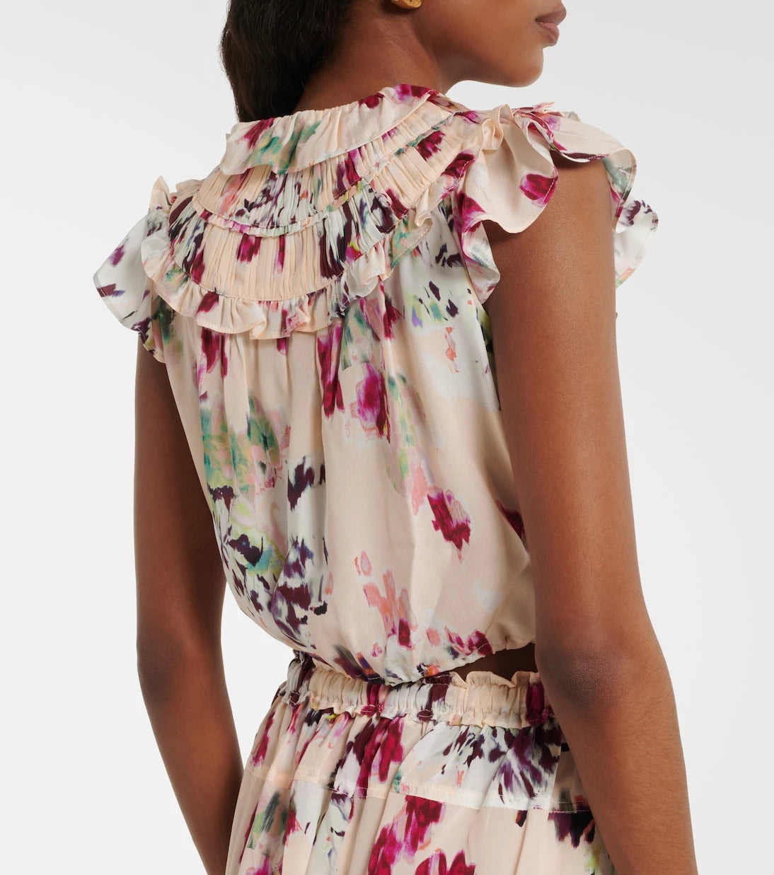 Ulla Johnson - Eleonore floral ruffled silk crop top