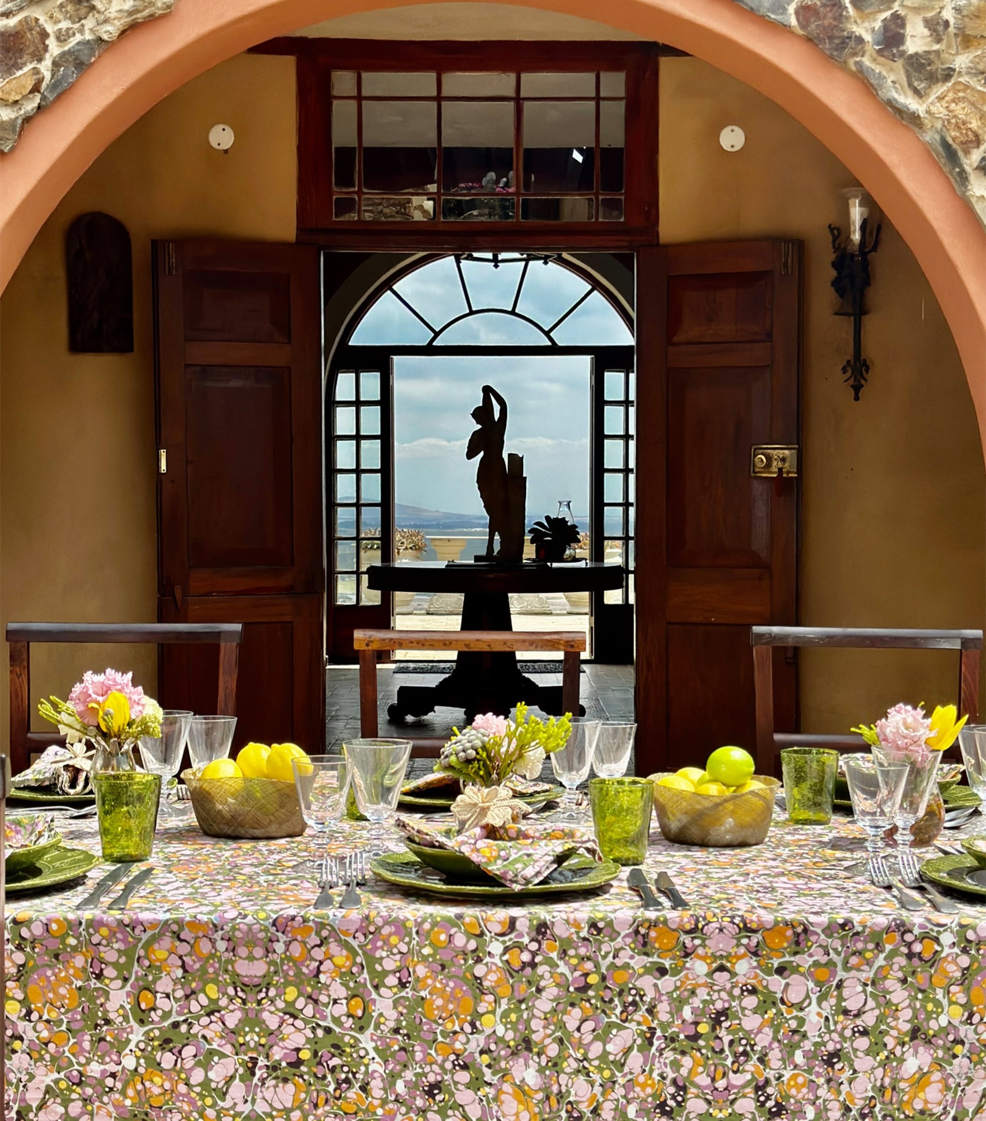 Linen Marble Tablecloth (165cm x 380cm)