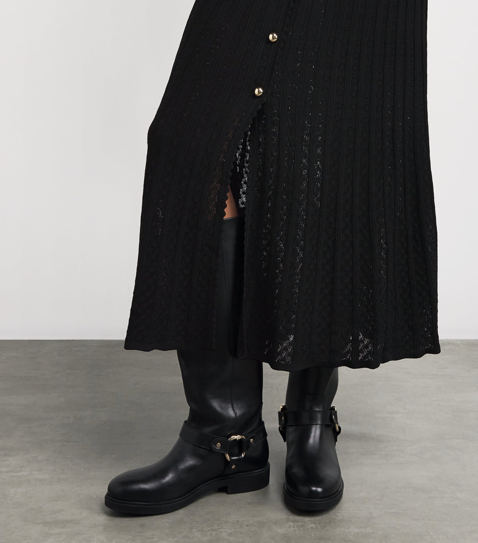 Black Knit V-Neck Midi Dress