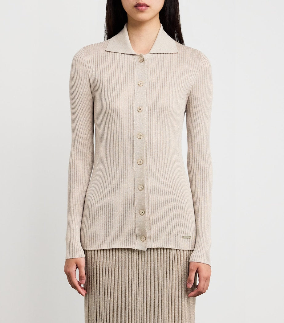 Kiton Beige Wool-Blend Shimmer Cardigan