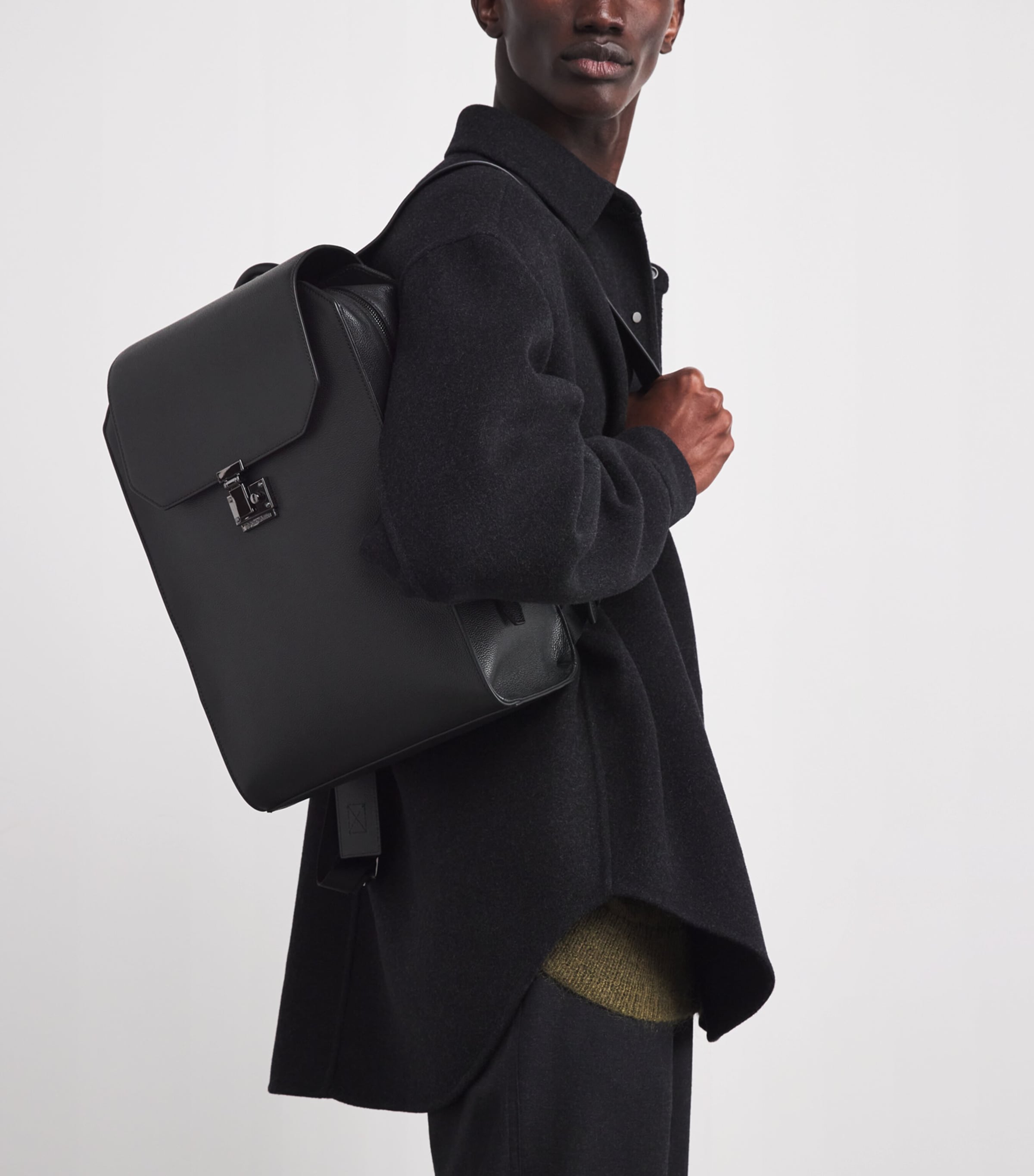 Emporio Armani Tumbled Leather Flapped Backpack