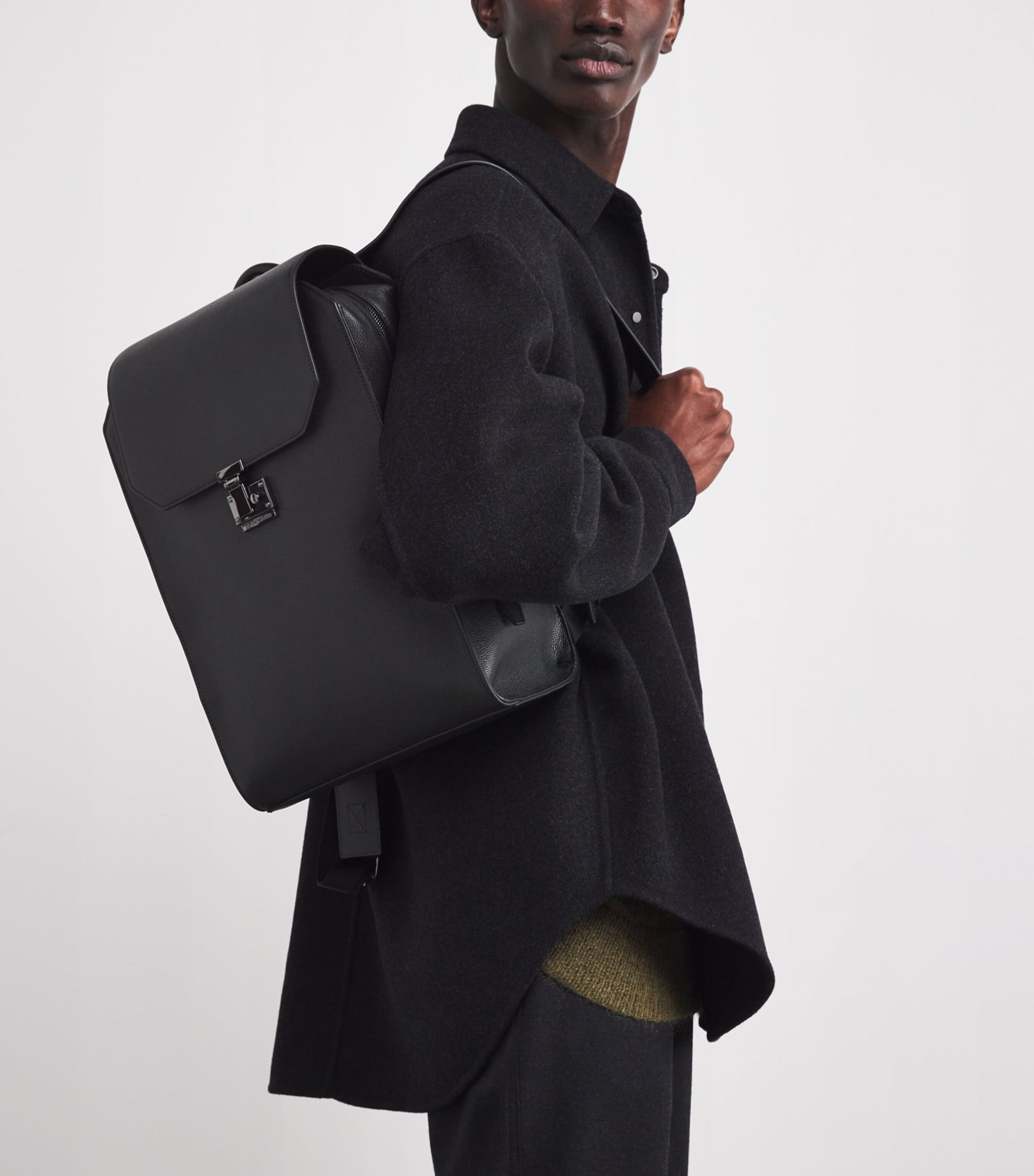 Emporio Armani Tumbled Leather Flapped Backpack