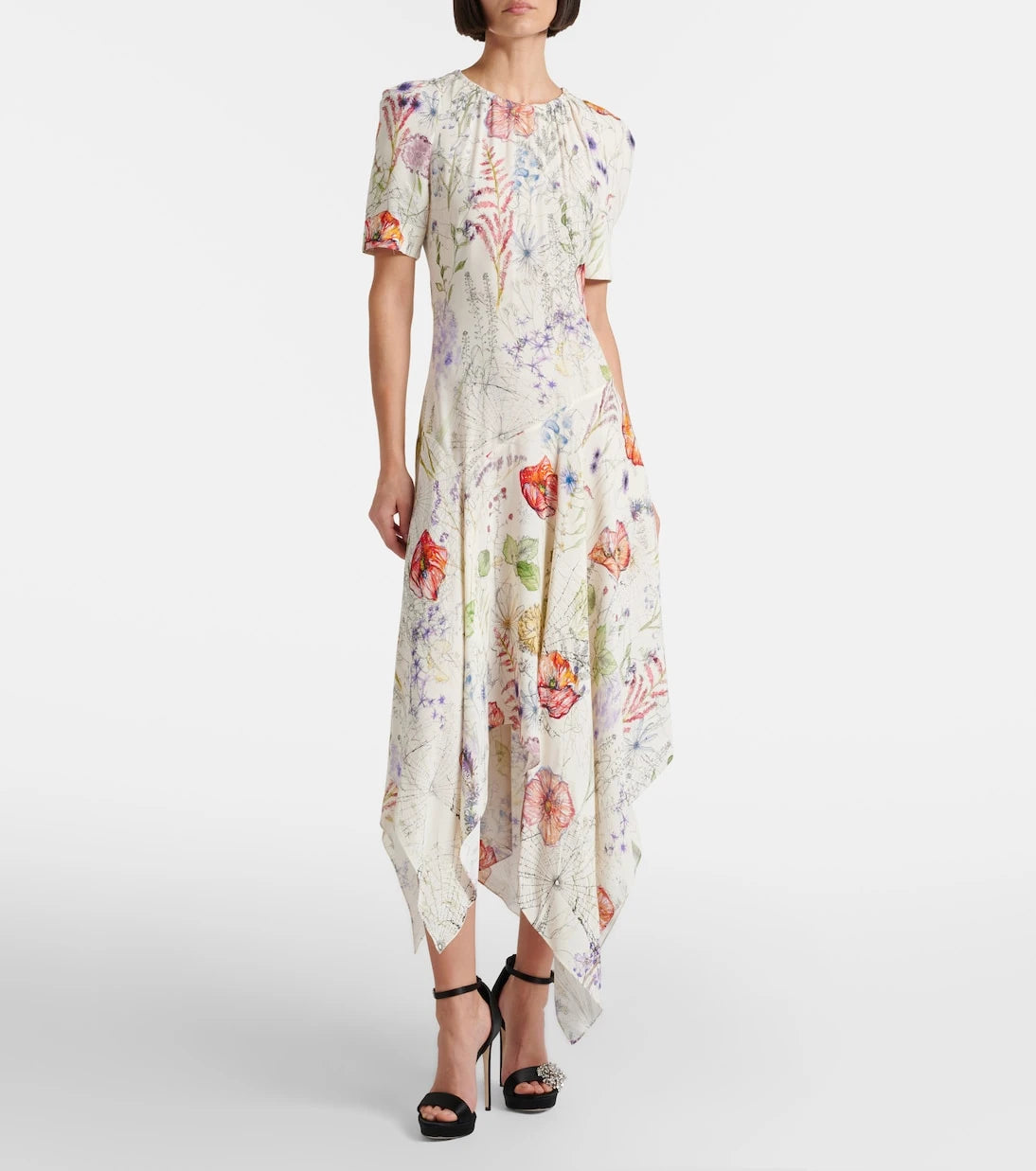 McQueen - Meadow floral asymmetric midi dress