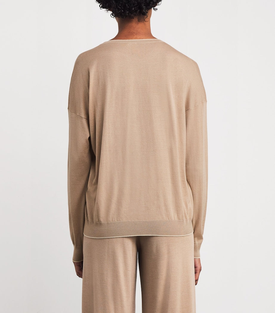 Eleventy Beige Wool Crew-Neck Long-Sleeve Top