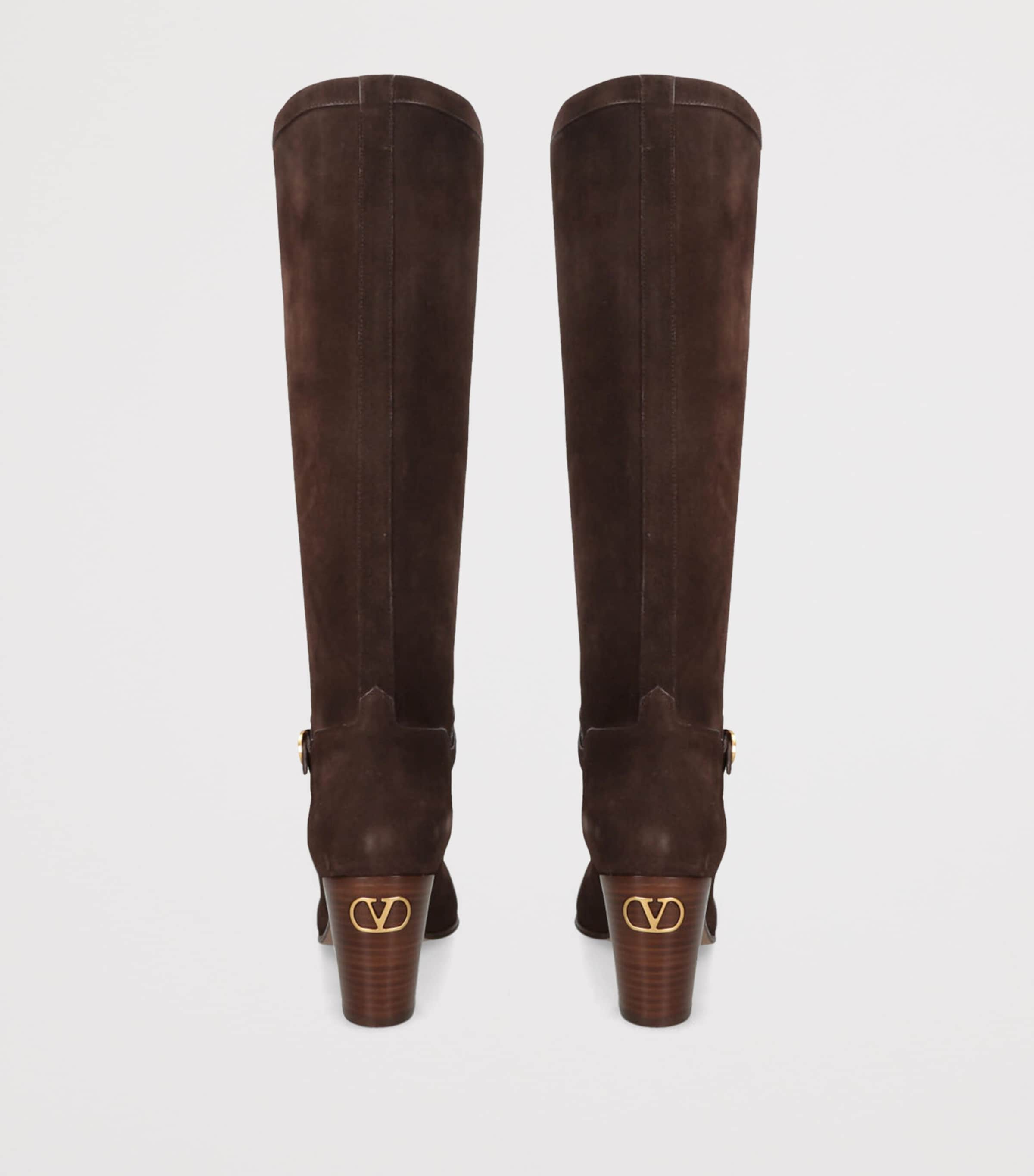 Valentino Garavani Brown Suede Pattie Knee-High Boots 75