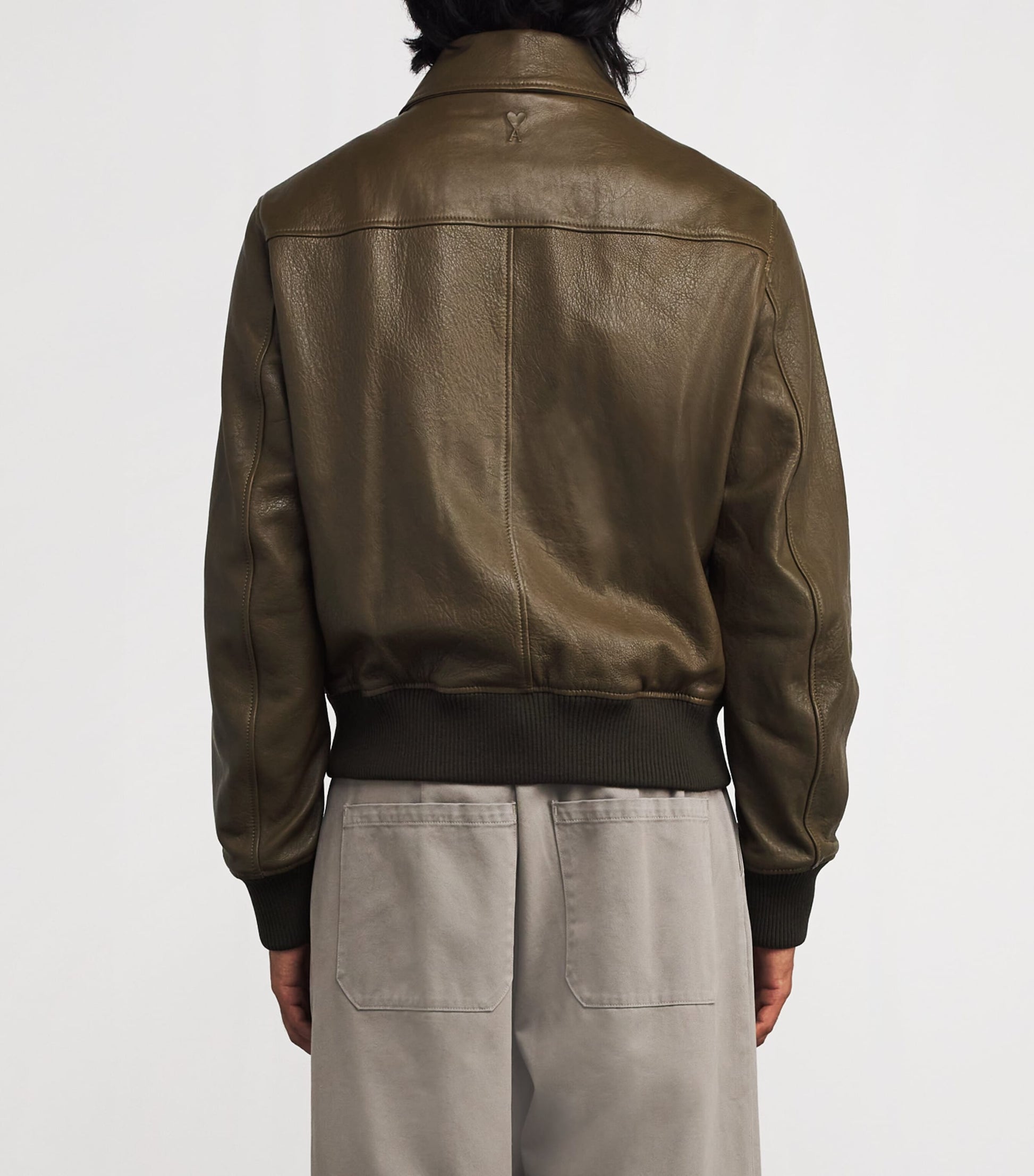 Brown Leather Collar Bomber Jacket