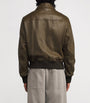 Brown Leather Collar Bomber Jacket