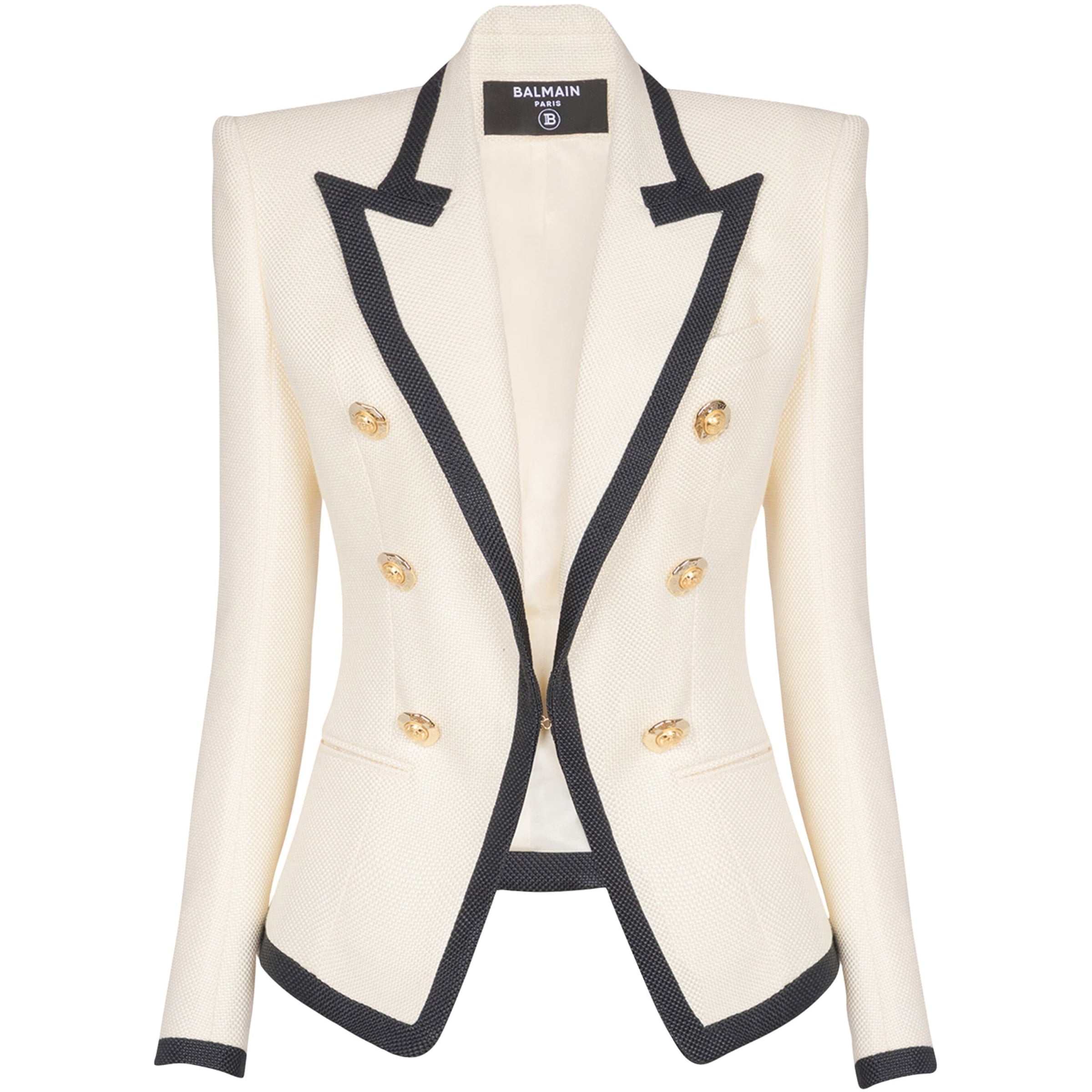 Balmain Beige Basket Weave Bordered Blazer
