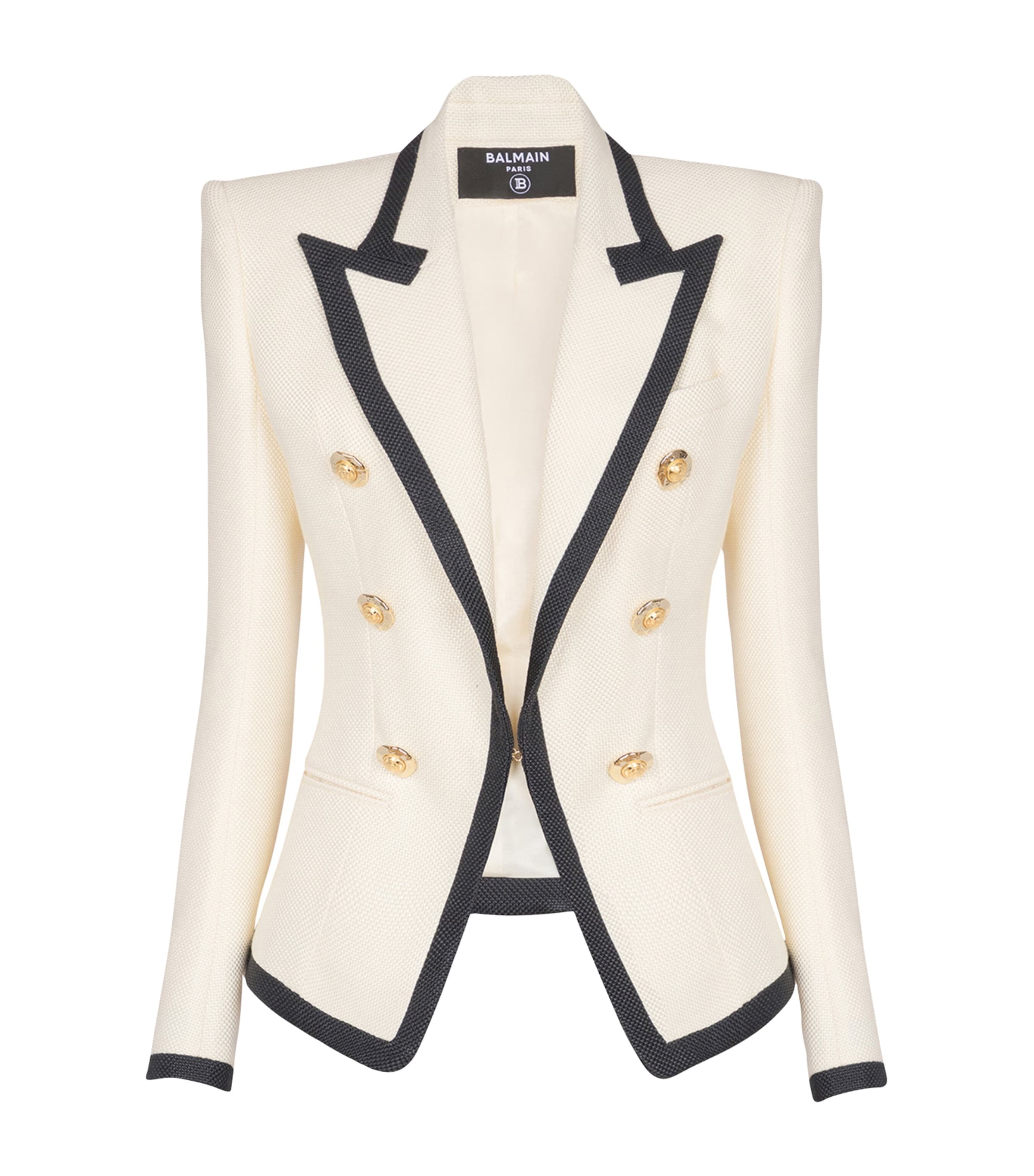 Balmain Beige Basket Weave Bordered Blazer