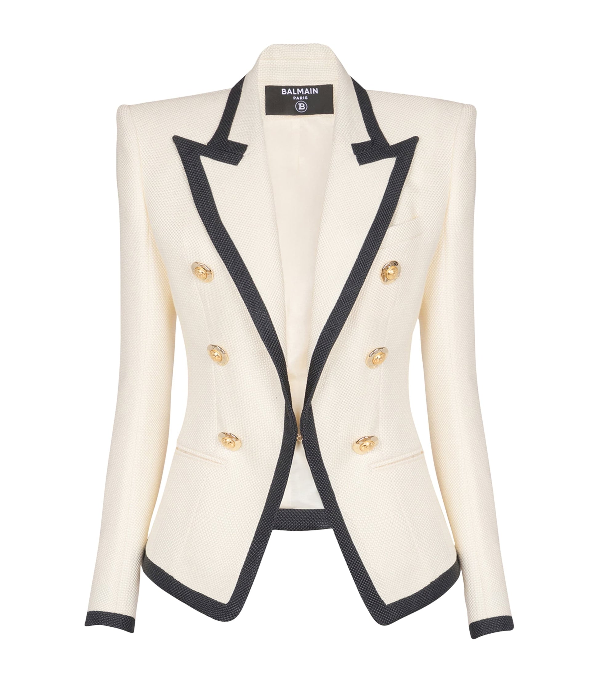 Balmain Beige Basket Weave Bordered Blazer
