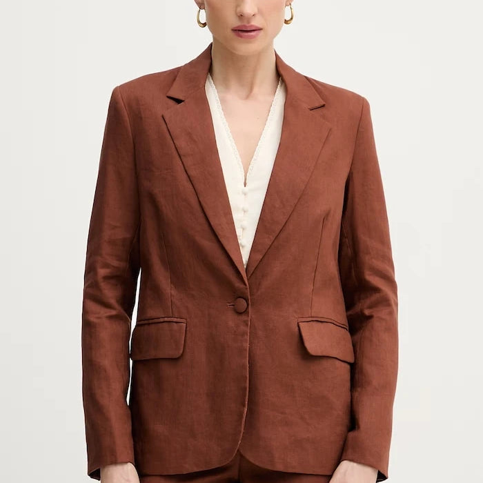 Silvian Heach tek düğmeli kadın keten blazer PILLIK