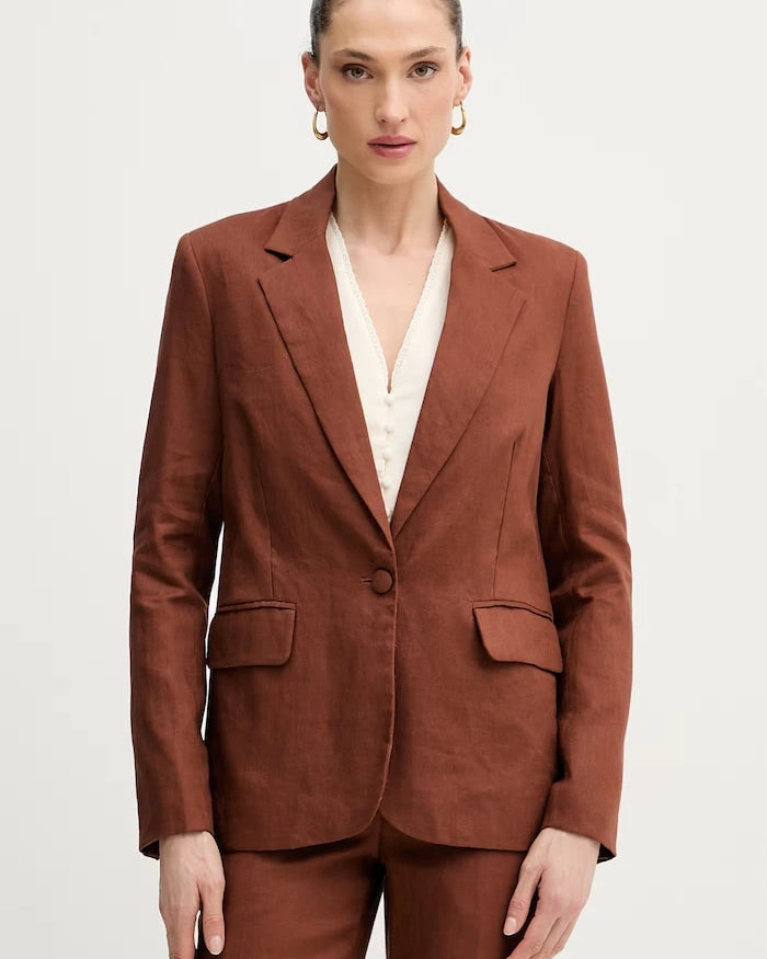 Silvian Heach tek düğmeli kadın keten blazer PILLIK