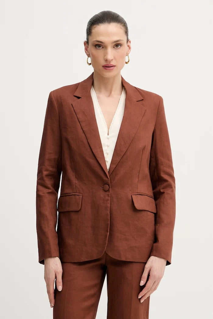 Silvian Heach tek düğmeli kadın keten blazer PILLIK