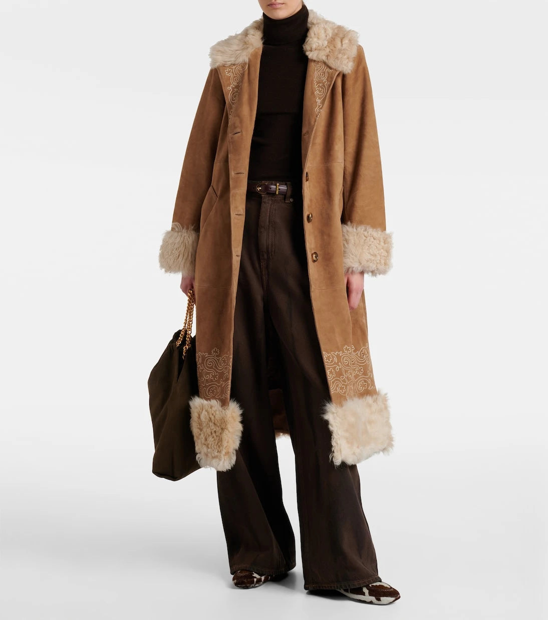 Rixo - Cienna embroidered suede coat